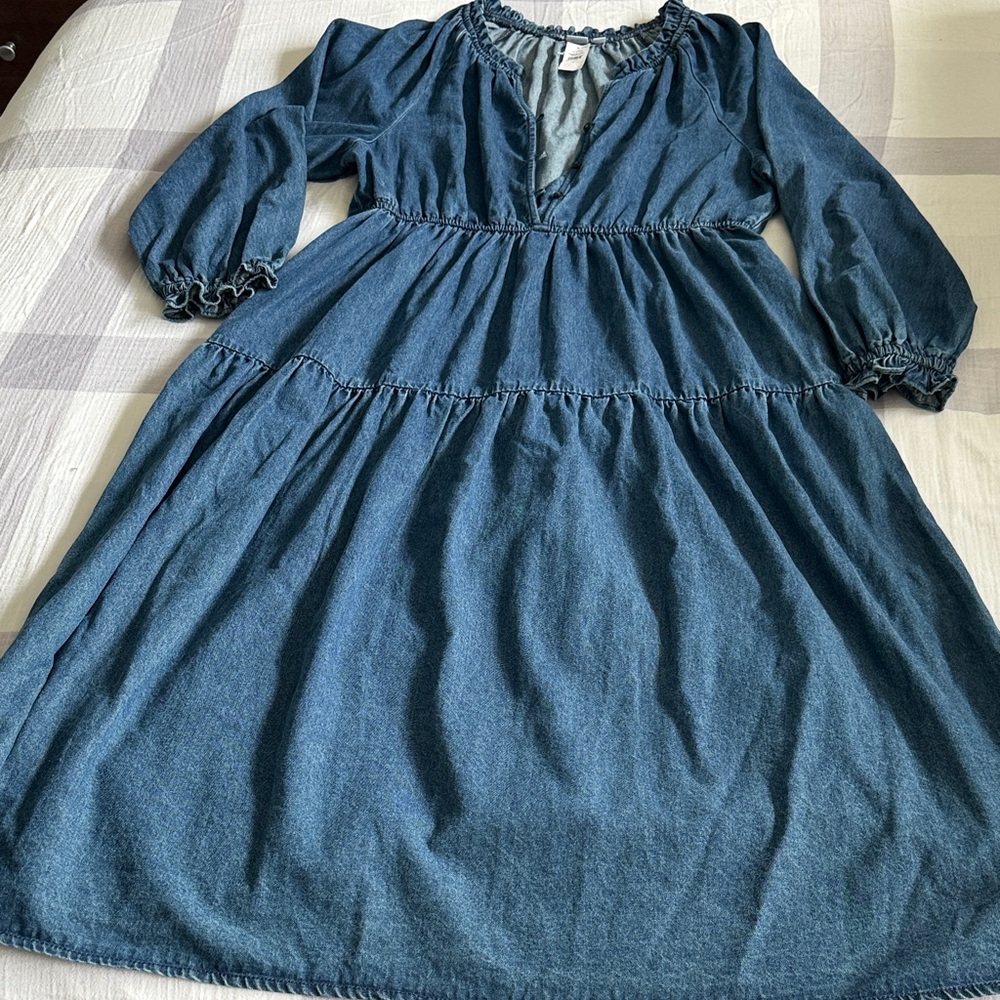 GAP Dark Blue Denim Tiered Long-Sleeve Women’s Dress